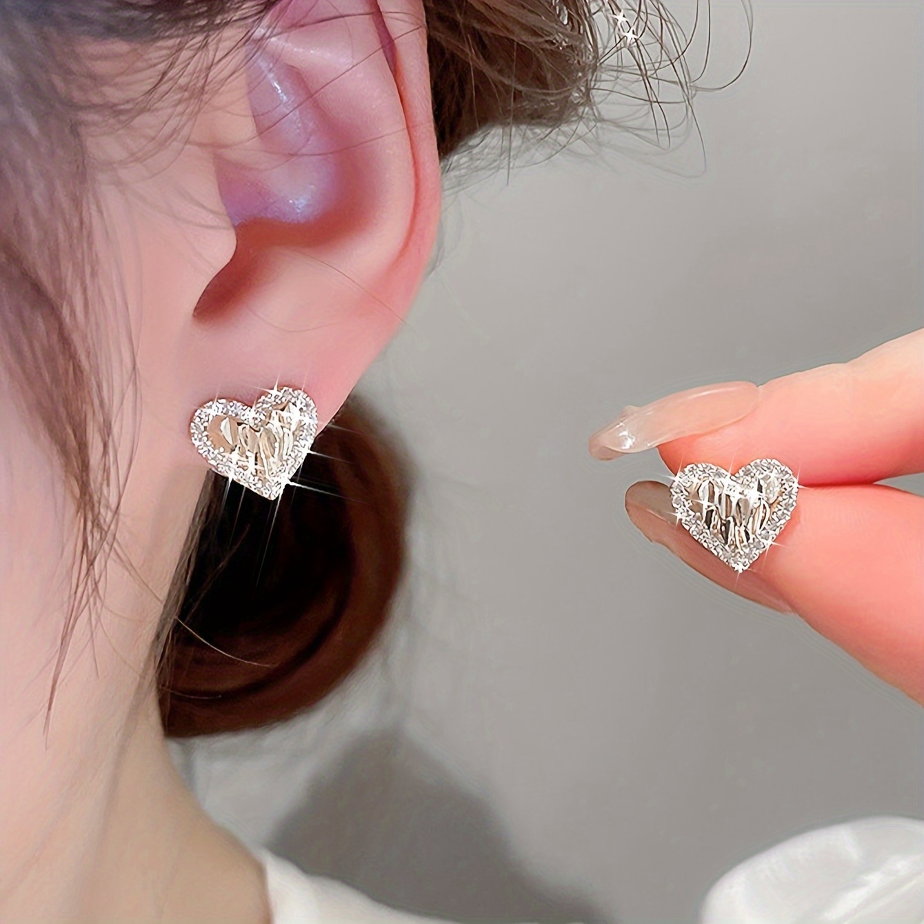 Pleated Rhinestone Love Earrings for Events